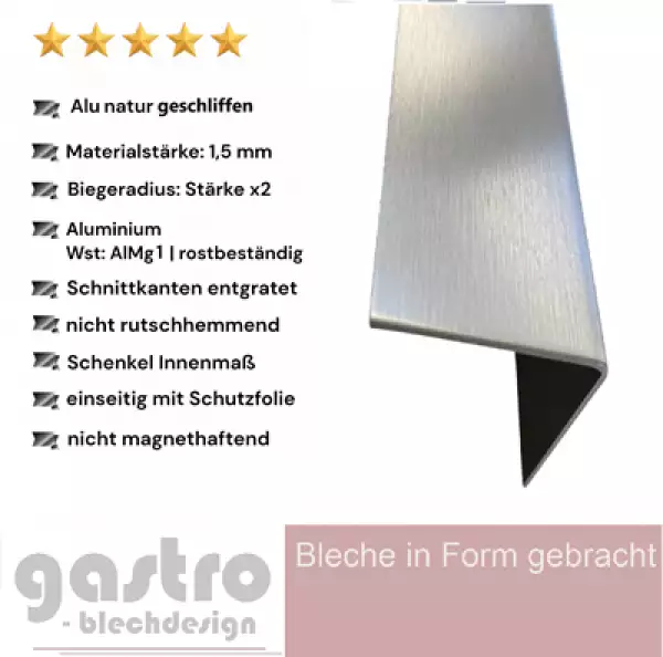 Aluwinkel natur geschliffen in 1,5mm Materialstärke